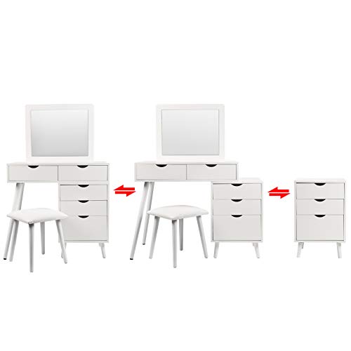 WOLTU MB6059ws Make-up tafel met spiegel,Kaptafel Cosmetische tafel met kruk,Wit - Image 5