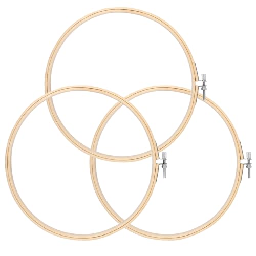 shuielai 3 Pieces 8 Inch Bamboo Embroidery Hoops Circle Cross Stitch Hoop Ring Set for Embroidery Craft Projects