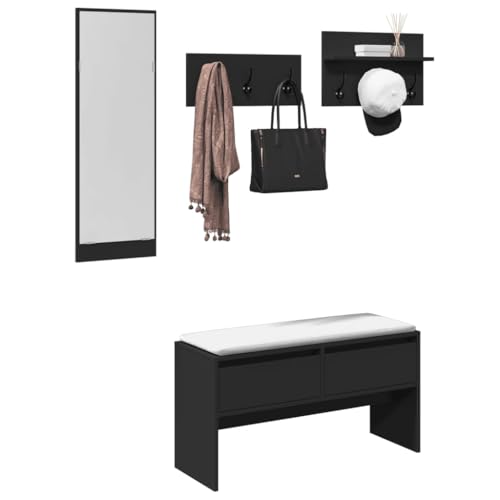 Banc à chaussures en bois noir et porte-manteau design chic - 2