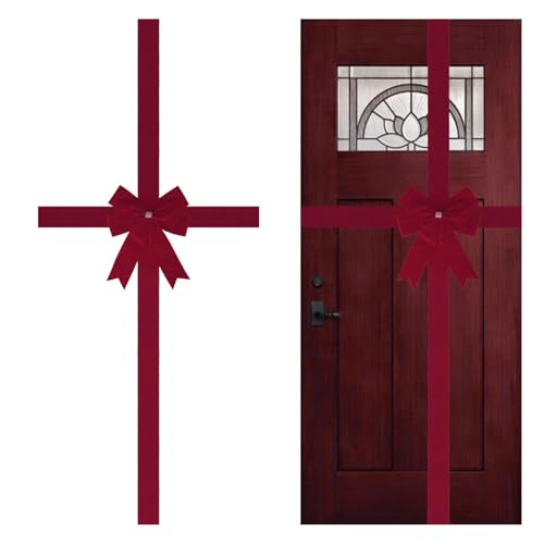 Meseey Large Christmas Burgundy Velvet Door Ribbon Bows Gate Cabinet Wreath Bow Festival Wrapping Decorations for Christmas Tree Fireplace Home Front Door Party Supplies(Burgundy Velvet)