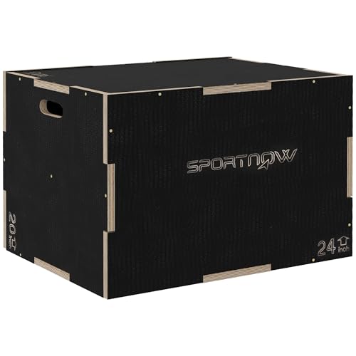 SPORTNOW Cajón Pliométrico Caja Pliométrica con 3 Alturas Diferentes Entrenamiento de Fuerza en Casa Oficina Gimnasia Carga 120 kg 76x61x51 cm Negro