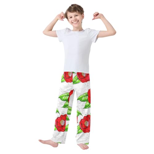 J JOYSAY Camellia Flower Foliage White Pajamas Pants Soft Long Pajama Bottoms Lounge Sleep Pants Size S-XL3