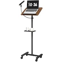 MAHANCRIS Podium Stand with Microphone Stand, Mobile Lectern and Laptop Desk with Storage Tray, 28.9-42.7 Inch Adjustable Height Portable Podium for Classroom, Conference Room, Rustic Brown LPHR4001
