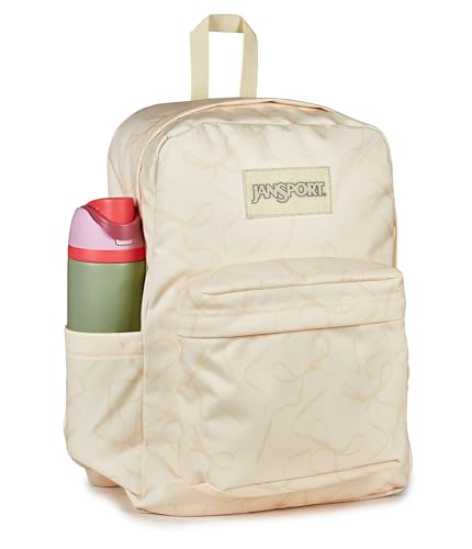 Image of JanSport SuperBreak Plus Backpack with Padded 15-inch Laptop Sleeve and Integrated Bottle Pocket - Spacious and Durable Daypack for Work and Travel, Rows Of Bows Natural /Lemon Ice