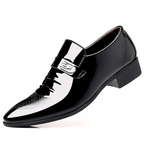 Men's Retro Patent Leather Slip On Dress Shoes Formal Business Oxford Pointed Toe Loafers for Men