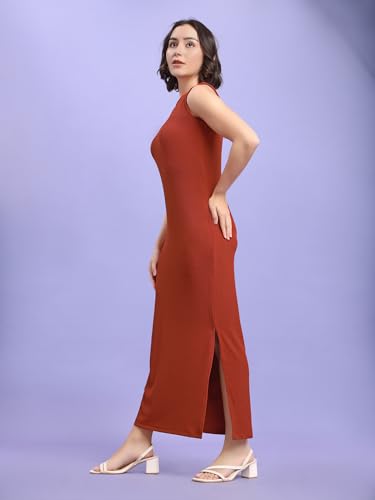 Image of PURVAJA Women's Bodycon Maxi Sleeveless Round Neck Solid Dress