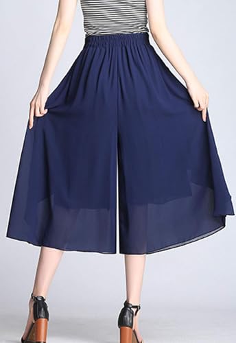 Flygo Womens High Waisted Swing Chiffon Wide Leg Cropped Palazzo Pants Culottes4