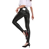 MCEDAR Women’s Faux Leather Leggings with Pockets Girls’ Black High Waist Sexy Skinny Slim Fit Pants (S, Black #1)