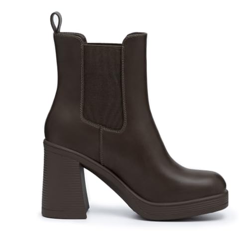 Athlefit Women's Platform Chelsea Boots High Chunky Heel Ankle Boots Square Toe Slip On Elastic Heeled Booties Dark Brown Size 6.5 — view 3