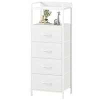 Somdot Tall Chest of Drawers for Bedroom with 4 Drawers, Storage Unit with Fabric Drawers for Closet Bedside Dorm Kids Nursery Laundry Living Room Entryway Hallway, White Leather