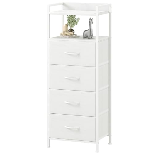 Somdot Kommode for Schlafzimmer, 4 Schubladen, offenes Regal, Weiß – Ansicht 1