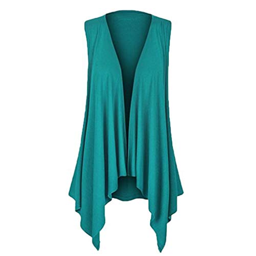 Women's Lightweight Sleeveless Cardigan Solid Color Draped Open Front Cardigan Vest Asymmetric Hem Plus Size Green