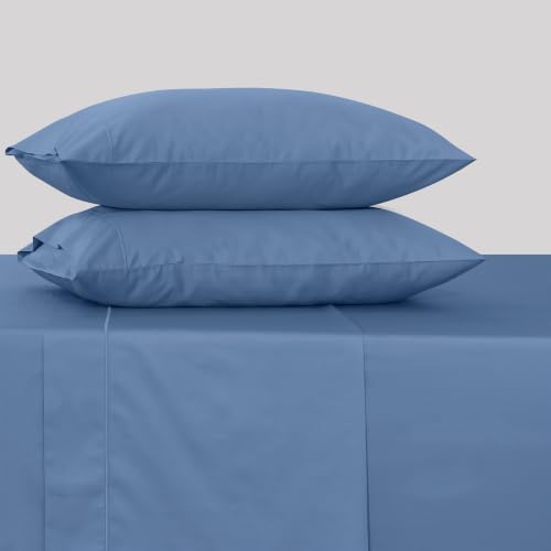 Image of Feather & Stitch 500 TC Twin Size 3pc Damask Bed Sheet Set, 100% Soft Cotton Breathable Bedsheets, 18 inch Deep Pockets Sateen Weave Solid Bedding Mattress Resort Hotel Luxury Decor - (Mist Blue)