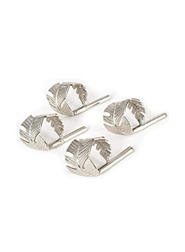 Serene Spaces Living Decorative Leaf Design Silver Napkin Rings Set of 4, Thanksgiving Napkin Holders, Christmas Napkin Holders for Tables, Each Ring Measures 3