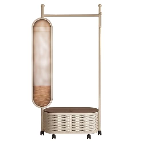 ZzERTE Burro Ropa Con Espejo,Perchero Colgador De Ropa Con Ruedas,Organizador,Burro Ropa Con Ruedas,Perchero Burro De Metal,Fácil De Montar(White,80cm/31.5in)