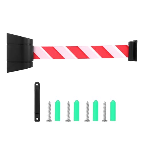 Miniatura 7 de Qwork Barrera Retráctil Para Cinturón, Caja De Abs De 5 M, Cinturón Rojo Y Blanco, Con Tornillos