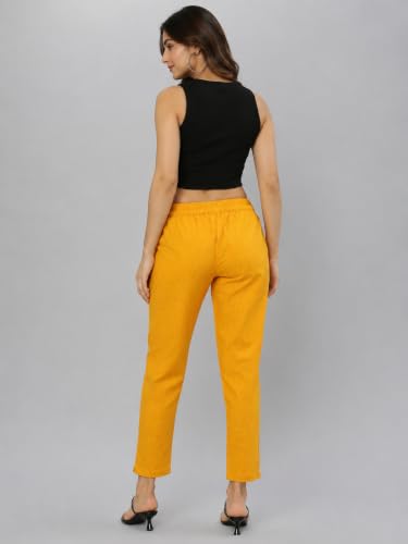Image of Yash Gallery Women's Regular Fit Mid Rise Solid Cotton Slub Ankle Length Regular Trouser Pant