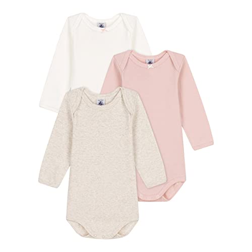 Petit Bateau 3 Bodys bebé niña Manga Larga A05KG, MONTELIMAR Chine + Saline + Marshmallow, 12 MOIS para Bebés Cover