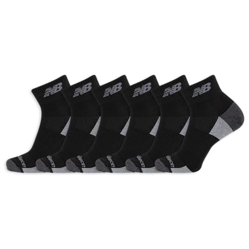 New Balance Men's and Women's Performance Recycled Ankle Socks - 6 Pairs - Moisture Wicking & Durable Reinforcement, Black, Large