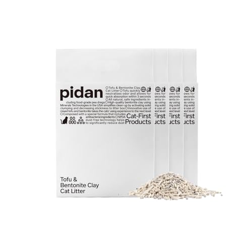 pidan Mix Cat Litter,Tofu Cat Litter with Bentonite 68%:32%,Absorbent and Fast Drying,Flushable Tofu Litter,Selected Quality Pea Dregs,5-Fold Water Absorption,Strong Clumping(5.3lb×4bags)