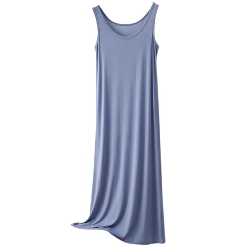 Chemise de nuit longue pour femme en coton modal sans manches - Chemise de nuit fine unie classique - Chemise de nuit grande taille unie douce et confortable -...