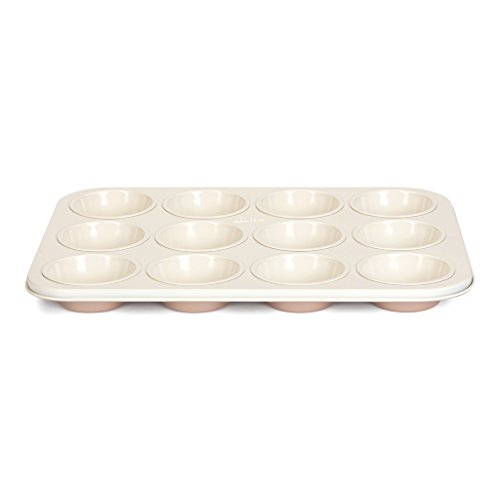 Patisse Ceramic Muffin Pan 12 Cups With Non-Stick Surface, Cream/Copper #TOP5