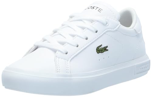 Lacoste Unisex-Child Children's Powercourt Sneaker, White/Gloss/Log/Marzipan/Java Blue, 1