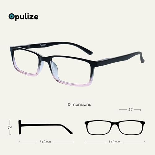 Image of OPULIZE SEE Reading Glasses with Blue Light Blocking for Women and Men, Narrow Frame, Spring Hinges, Computer Gaming Glasses, Black To Pale Pink +3 (Pack of 1)