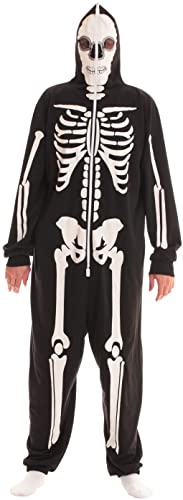#followme Men's Onesie Adult Fleece Skeleton Onesie with Back Print - Front Zip Hooded Onesie Halloween Costumes for Men - Perfect for Halloween Costumes Party, Skeleton Front & Back Print, XXL