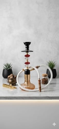 Image of Russian Glass Hookah | Chrome Plated Designer Crystal Style 18 Inch Glass, Iron color Gold 35 cm Height