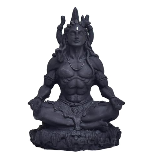 Zig Zag Mahayogi Shiva Sculpture - 3.5 Inch Shiv Shankar Bholenath Mahadev Resin Statue for Car Dashboard, Home, Office, Black