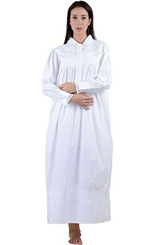 Chemise de nuit longue blanche en coton victorienne Cotton Lane