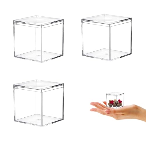 KissYou Small Acrylic Box Clear Boxes with Lid Acrylic Display Candy Boxes Home & Office Decorative Boxes Transparent Square Cube Storage Box