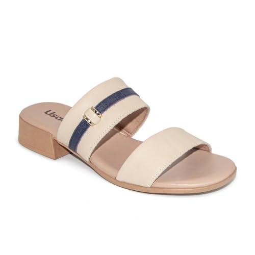 Tamanco Usaflex Feminino Salto Bloco Couro Enfeite Casual Vanilla Mm1701002 40