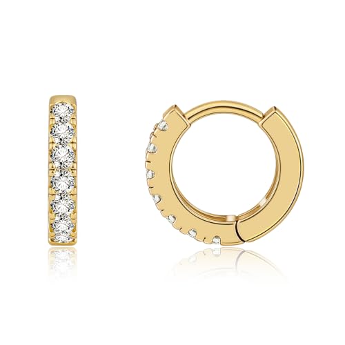 micuco Small 14K Gold Plated Hoop Huggie Earrings for Women Men 8mm