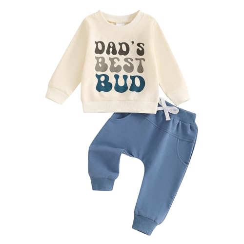 Image of FOCUSNORM Toddler Baby Boy Fall Outfit Mama's Boy Letter Embroidery Sweatshirt Top Elastic Pants Set Cute 2pcs Winter Clothes