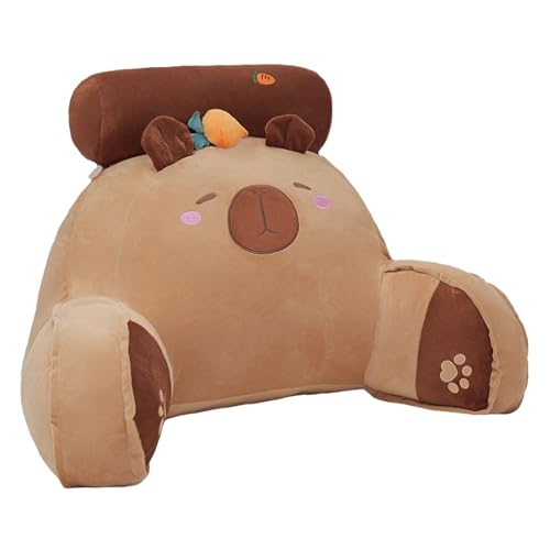 Almohada de reposo en cama con brazo – Almohada ergonómica Capybara zanahoria | Respaldo de felpa de reposo de cama de 25,59 x 17,72 pulgadas con reposabrazos, cómodo sofá cojín de silla