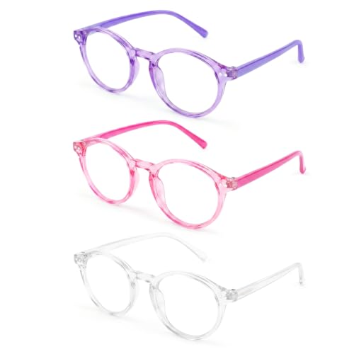 Image of 3 Pack Kids Blue Light Glasses, Lightweight Round Frame 6-15 | Blue Light Glasses for Kids girls and boys, Toddler Kids Clear Eye Glasses UV400, Fake Glasses