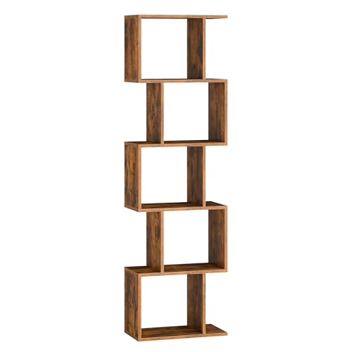 VASAGLE Biblioteca, Librería de 5 Niveles, 20 x 40 x 159 cm, Estantería, Armario de Libros, Moderno, Separador de Espacios, Salón, Dormitorio, Estudio, Oficina, Marrón Rústico LBC462K01