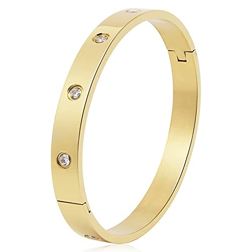 SEFILKO Pulsera de lujo de acero inoxidable chapado en oro con circonita cúbica de estilo sencillo para hombre y mujer (oro FullCZ tamaño 19), Handgelenk kleiner als 18, Acero inoxidable, No es una