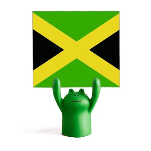 Porte-mémo drapeau de la Jamaïque avec figurine grenouille pour bureau