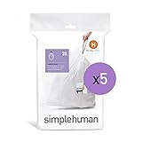 simplehuman Code H Custom Fit Drawstring Trash Bags, 30-35 Liter / 8-9 Gallon, White, 100 Count