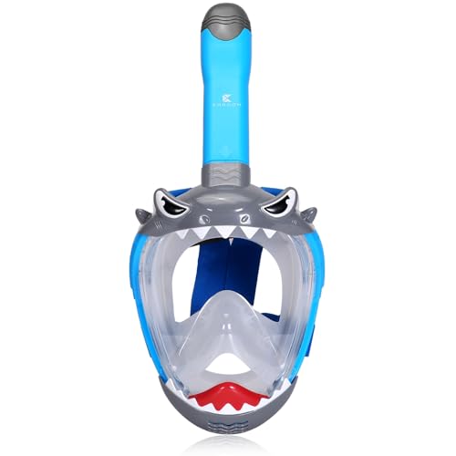 Foto von Khroom CO2 sichere Schnorchelmaske für Kinder ab 3 Jahren | geprüft* durch TÜV Rheinland | Vollgesichtsmaske zum Schnorcheln - Seaview BC Haifisch | Vollmaske Taucherbrille Tauchermaske (Blau)