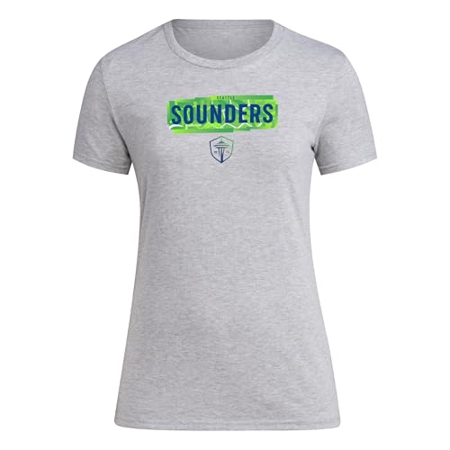 adidas Women's Seattle Sounders FC Local Pop Short Sleeve Pre-game T-shirt, Medium Grey Heather, X-Large