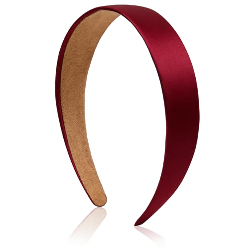Dresyu Headbands for Women Girls Satin Headband 1.1 Inch Wide Head Bands for Womens Hair Non Slip Fashion Hairbands Wine Red