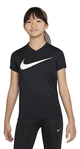 Nike Girl's Dry Legend Swoosh V-Neck T Shirt (as1, Alpha, m, Regular, Black)
