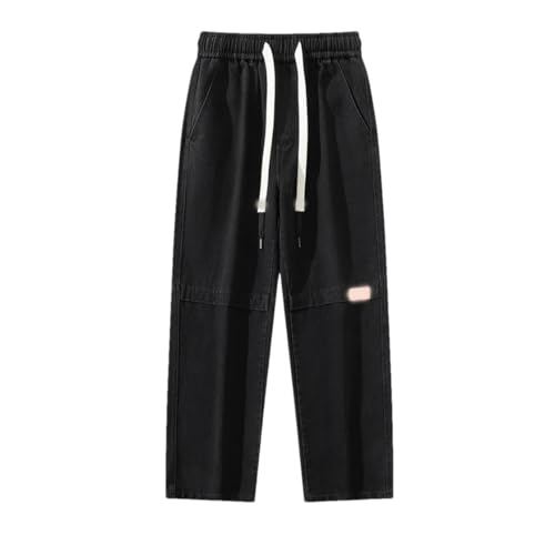 Men's Retro Jeans Large Size Drawstring Wide Leg Denim Pants Casual Straight Trousers