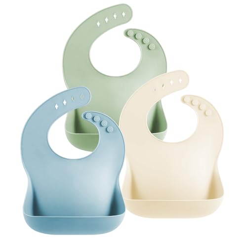 Image of Cutebe 3 Pcs Silicone Bibs for Babies and Toddlers,Soft Adjustable Baby Bibs for Eating, Silicone Bib
