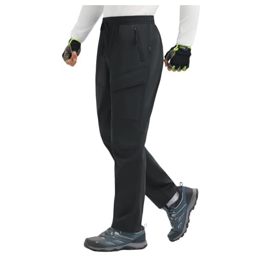 baleaf Men's Fleece Lined Hiking Cargo Pants Softshell Water Resistant Snow Thermal Pants Winter Insulate with Zipper Pocket Black M