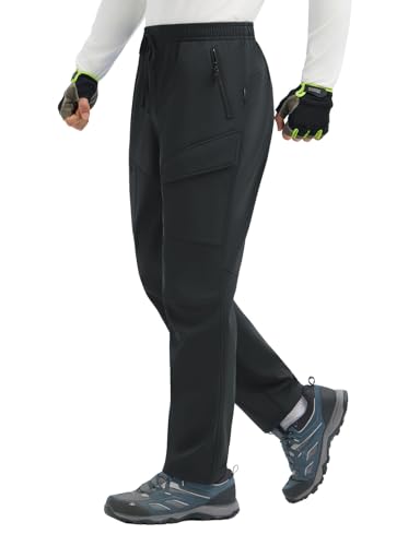 baleaf Men's Fleece Lined Hiking Cargo Pants Softshell Water Resistant Snow Thermal Pants Winter Insulate with Zipper Pocket Black M